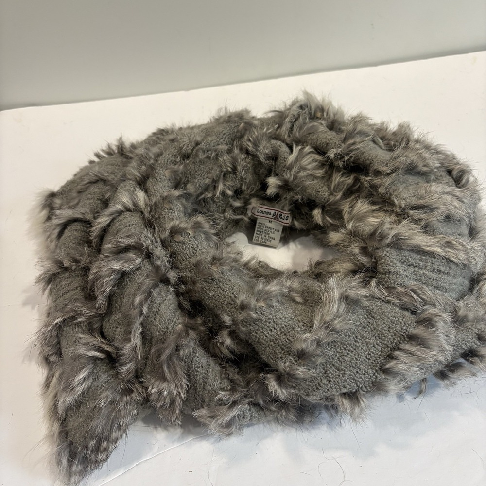 Vtg Y2K Rabbit Fur Scarf Wrap Shawl Gray Knit M Louise Paris Luxury Shrug